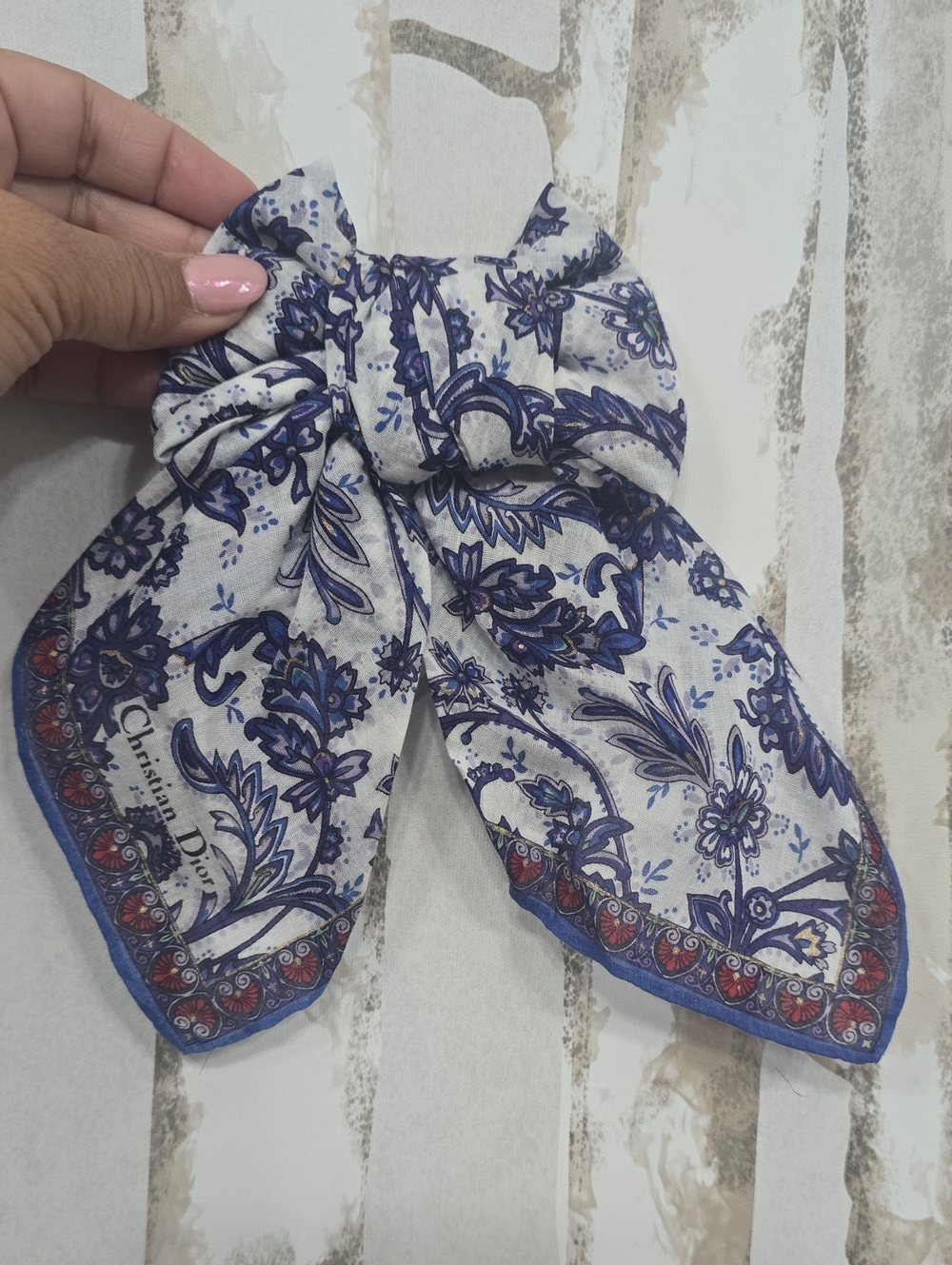 Dior Navy and White Floral Bow Hair Scarf